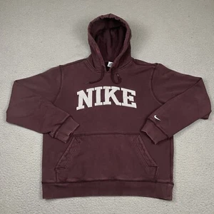 Nike Sweatshirt Adult Medium Red Burgundy Embroidered Hoodie Swoosh Distressed - Picture 1 of 11