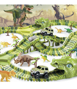 Etto Dinosaur track Toys with 240 Flexible Tracks, 2 Toy Cars, 10 Dinosaurs