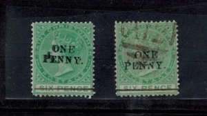 St. Christopher 1886 SG 24 ONE PENNY on 6d Green MOG & Used w/ A12 GEM CV L72 - Picture 1 of 2
