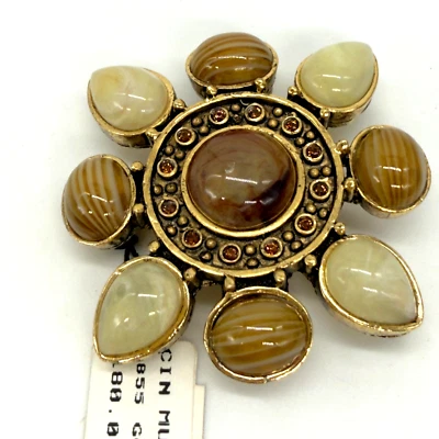 Broche de piedras preciosas Ciner vintage NUEVO tono dorado piedras de ágata firmado Foto 1 de 4