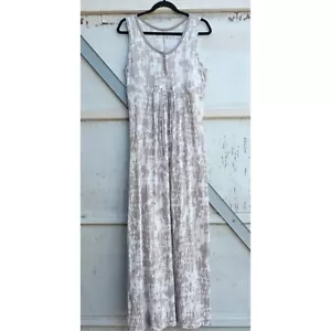 Eddie Bauer Maxi Tank Dress, Size M White & Taupe Tie Dye Abstract - Picture 1 of 5