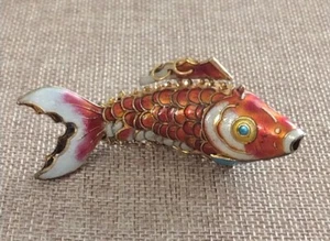 Cloisonne Enamel Articulated Orange Blue Goldtone Koi Fish Large 3.25" Pendant - Picture 1 of 21