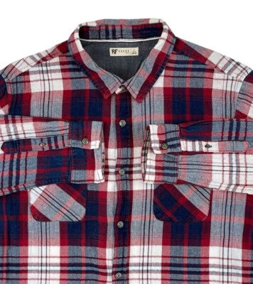 Camisa Para Hombres L Azul Rojo A Cuadros 100% Algodón Exterior Ropa de Trabajo Vestido Casual Marca RF Foto 1 de 4