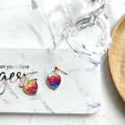 S925 Sterling Silver Shiny Rainbow Butterfly Scaly Gradual Color Heart Earrings