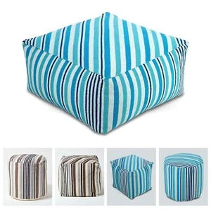 Striped Square Bean Bag Footstools Foot Rest Stool Pouffe Ottoman - Picture 1 of 26