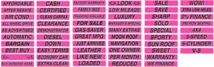 ez Auto Dealer Windshield Slogans PINK AND BLACK 5 packs 15" Mix and Match - Imagen 1 de 5