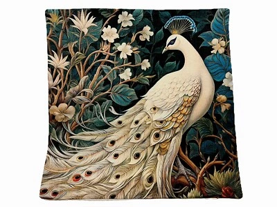 William Morris Abstract Floral Bird Peacock Design Throw Pillow Cover Home Decor - Image 1 of 4