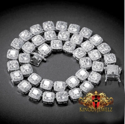 Cadena personalizada de eslabones cuadrados de tenis con racimo de cubitos de hielo con acabado de oro blanco de 5 mm/20~22" Foto 1 de 2