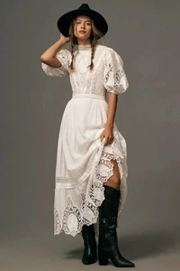 Nuevo Maxi Vestido Forever That Girl x Anthropologie Cuello Simulado Encaje Blanco Talla M - Imagen 1 de 4