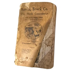 Cuaderno de bolsillo Norris Brock Co Live Stock Commission Cincinnati Ohio 1922 - Imagen 1 de 8