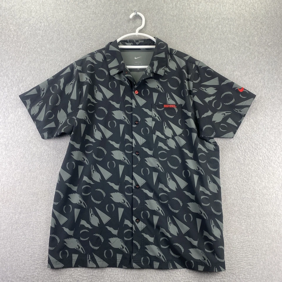 Camisa Nike Dri-Fit Ohio State Botones XL Negra Gris Estampado Completo Manga Corta Foto 1 de 4