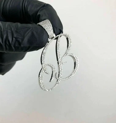 Colgante Moissanita Real 3Ct Corte Redondo Letra Inicial "B" Chapado en Oro Blanco 14k Foto 1 de 4