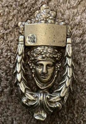 Vintage Solid Brass Bacchus Dionysus Greek God Of Wine? Face Door Knocker 8” - Изображение 1 из 4