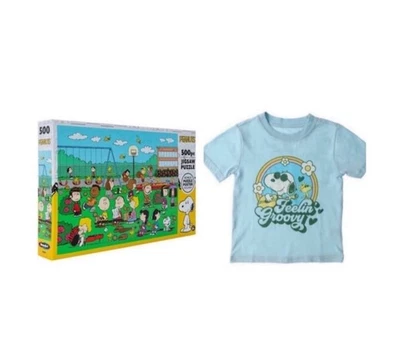 New 2pc Boys Peanuts Short Sleeve T-Shirt & 500-Piece Jigsaw Puzzle - Image 1 of 3