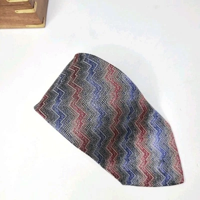 Corbata Missoni Cravatte Para Hombres Ondulada Estampado Zig Zag Seda Tejida De Colección-Leer *Defecto* Foto 1 de 4