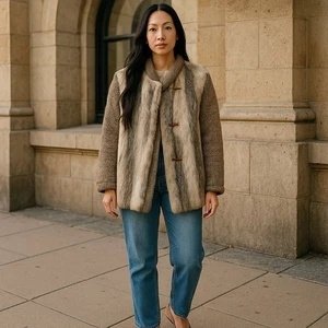 Vintage D Esprit Dubrowsky Perlbinder Womens Small Faux Fur Knit Coat Jacket S - Picture 1 of 9