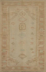 Muted Tones and Geometric Patterns Kilim Rug 4x6 ft Flat-weave Carpet - Picture 1 of 12