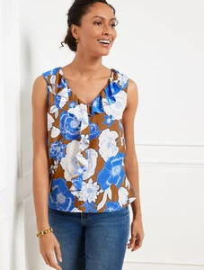 Nuovo con etichette - Talbots Ruffle Top - Splendido floreale taglia L - Prezzo al pubblico consigliato $79,50 - Foto 1 di 2