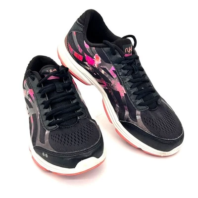 Ryka Devotion Plus 3 Sneakers Athletic Shoes Womens Size 8M Black & Pink Floral - Image 1 of 4