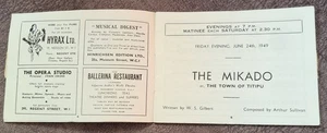1949 D`Oyly Carte programme Gilbert & Sullivan The Mikado Sadler`s Wells Theatre - Picture 1 of 8