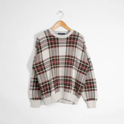 Vintage Tommy Hilfiger Plaid Pattern Sweater Mens XL - Distressed Cotton Knit - Image 1 of 4