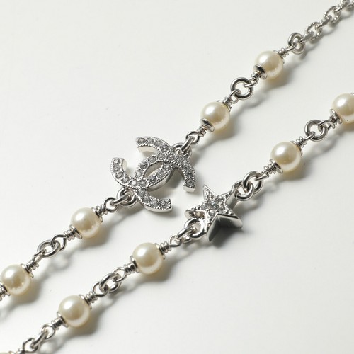 CHANEL Collana Girocollo Donna Catena Perla Metallo Strass Coco M