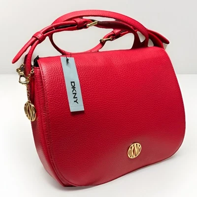 DKNY EGO Leather Flap Crossbody Saddle Bag Crimson Red Donna Karan New York NWT - Image 1 of 4