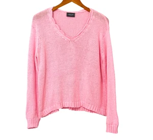 Wooden Ships Scalloped V-Neck Cotton Blend Crochet Knit Sweater Pink Size M/L - Picture 1 of 7