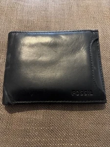 Fossil Soft Grain Black Leather Wallet With Exterior Pocket And Initials “AF” - Picture 1 of 15