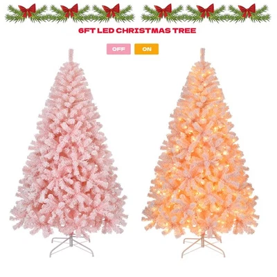 6Ft LED Christmas Tree Artificial Pink Xmas Tree with Stand 100 Warm Light 180CM - Image 1 of 4