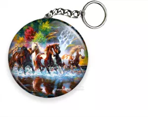 WILD AMERICAN HORSES WATERFALL RIVER RAPIDS HD KEYCHAIN KEY RING CHAIN GIFT IDEA - Picture 1 of 1