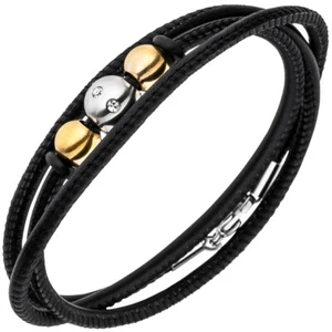Pulsera brazalete napa cuero negro con acero inoxidable y circonitas correa de cuero - Imagen 1 de 1
