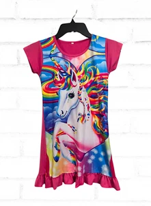 Unicorn Nightshirt Girls Size 8 Pink Rainbow Garden Ice Silk Dress - Picture 1 of 5
