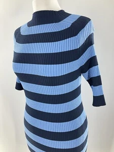 Michael Kors Blue Striped Ribbed Stretchy Designer Dress Women’s Size Uk M VgcA2 - Picture 1 of 11