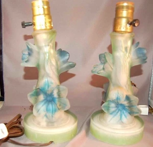 Unusual Pair of Art Deco Era Boudoir Lamps w/Frosted Glass Flowers!  SUPER!! - Picture 1 of 6