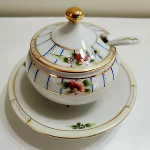 JUEGO DE 3 PIEZAS AZUCARERO NIPÓN PINTADO A MANO VINTAGE CON PLATO ADJUNTO - Imagen 1 de 12