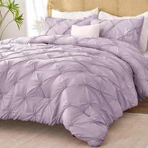 Light Purple King Size Comforter Set - 3 Pieces Boho Pintuck Bedding Comforter S - Picture 1 of 12