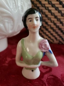 1920er Jahre Art Deco Flapper Frau deutsches Porzellan halbe Puppe Kissen Kopf  - Bild 1 von 7