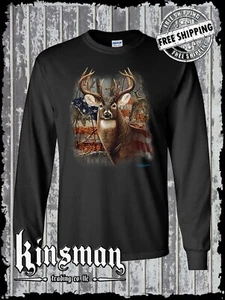 American Deer Langarm T-Shirt USA Flagge Weißschwanz Bock Jagd Outdoor - Bild 1 von 1