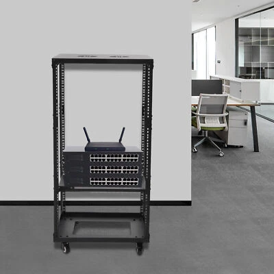 18U 4 Post Open Frame 18.5" Network Server Rack on Caters Adjustable Partition - Image 1 of 4