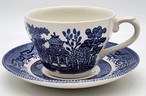 Churchill Blue White Tea Cup & Saucer Duo (1) Porcelain Oriental Willow England - Picture 1 of 20
