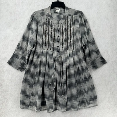 AlixK Tunic Blouse MEDIUM Sequin Babydoll 3/4 Sleeves Gray Lightweight Top - Image 1 of 4