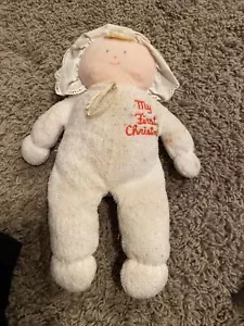 Peluche Eden My First Christmas Doll Bianco Rosso Cuore Fiore Terry 10” Vintage EE - Foto 1 di 3