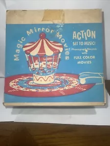 Vintage Red Raven Magic Mirror Movie Carousel Tin Toy Original Box w/6 Records - Picture 1 of 7