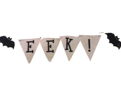 Mantle EEK Halloween Burlap Flag Banner Garland 7 Ft Bats - Image 1 of 4