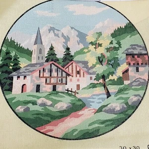 DMC Needlepoint Canvas LE HAMEAU SAVOYARD Hamlet France Petite 22 Pt 9¾" Round - Picture 1 of 8