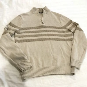 TAHARI Herren Beige Strick 1/4 Reißverschluss Pullover 100% Baumwolle LARGE  - Bild 1 von 7