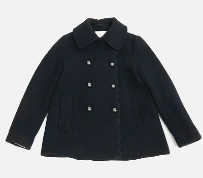 Kate Spade Out West Scalloped Double Breasted Wool Blend Coat XS Black Bow Back - Image 1 of 4