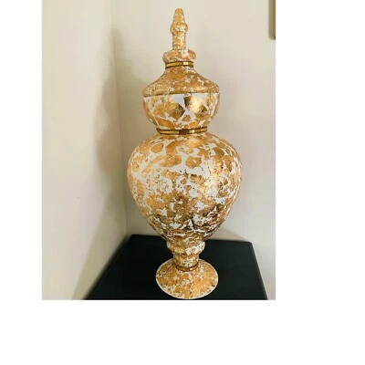 Apothecary Glass Vase Hand Painted With White Paint & Embellish With Gold Foil  - Image 1 of 3