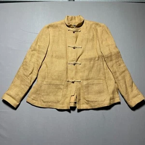 Vintage Ralph Lauren Womens Tan Linen Jute Asian Mandarin Collar Jacket Size 2 - Picture 1 of 17